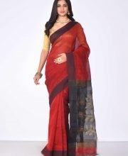 Red & Black Color Linen Silk Jamdani Saree
