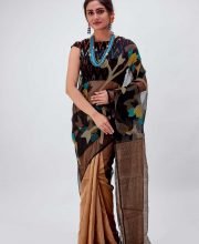 Brown & Black Color Matka Resham Saree