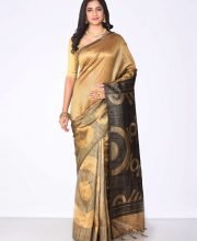 Beige & Black Color Semi Tussar Saree