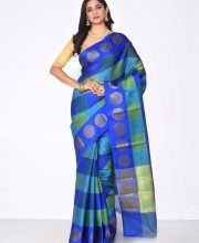 Blue & Green Color Silk Saree