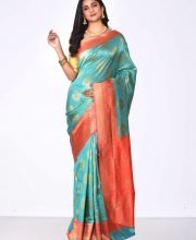 Sea Green & Red Color Benarasi Saree
