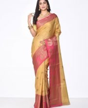 Cream & Pink Color Silk Saree