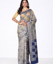 Blue & Off-White Color Tissue Silk Saree