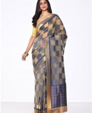 Navy Blue & Golden Color Net Saree