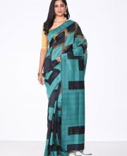 Blue & Black Color Net Cut Work Saree