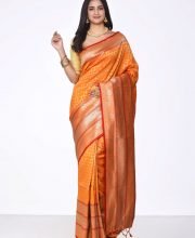 Orange Color Benarasi Check Saree
