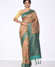 Cream & Blue Color Chanderi Silk Saree