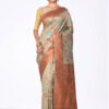 Cream & Orange Color Chanderi Silk Saree