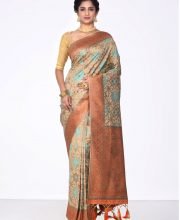 Cream & Orange Color Chanderi Silk Saree