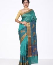 Sea Green Color Silk Cotton Saree