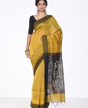 Mustard Yellow Color Linen Silk Saree