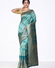 Blue Color Checks Benarasi Saree