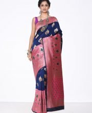 Navy Blue & Pink Color Benarasi Saree