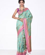 Sea Green & Pink Color Benarasi Saree