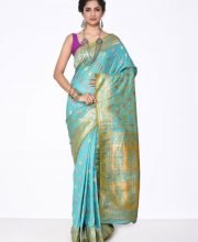 Sky Blue & Golden Color Benarasi Saree