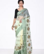 Sea Green Color Embroidery Net Saree