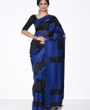 Royal Blue & Black Net Cut Work Saree