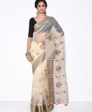 Off White Color Embroidery Net Saree