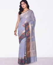 Crocus Blue Color Dupion Silk Saree