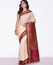 White & Maroon Color South Silk Saree
