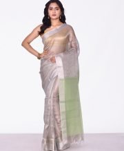 Silver & Green Color Tissue Silk Saree