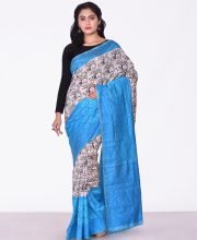 Blue & White Silk Saree