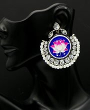 Meena Kari Lotus Ear-Ring With Pearl Beads