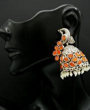 German Silver Peacock  Jhumka With Stones