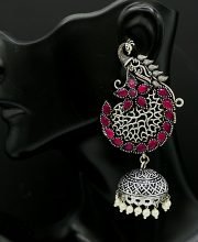 German Silver Peacock Jhumka