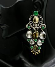 Dual Tone Alloy Metal Earring With Stone