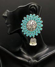 German Silver Jhumka With Stones