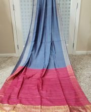 Gray & Red Color Ghicha Silk Saree