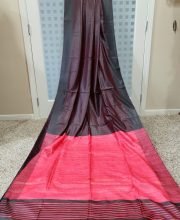 Dark Chocolate & Light Red Color Ghicha Silk Saree