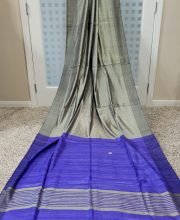 Gray & Blue Color Ghicha Silk Saree