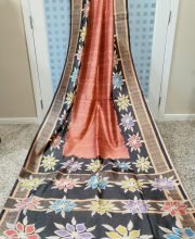 Rust Color Ghicha Silk Saree