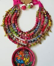 Handcrafted Pendant with Multi Layer Fabric Strings