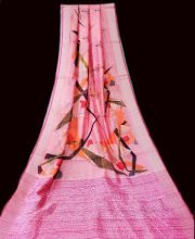 Pink Color Printed Linen Silk Saree