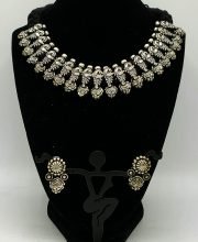 Premium Quality German Silver Necklace with Stud Earrings Set