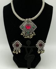 Premium Quality German Silver Necklace with Stud Earrings Set