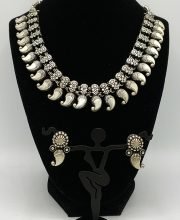 Premium Quality Paisley Motif German Silver Necklace with Earrings Set