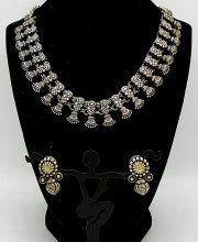 Premium Quality German Silver Necklace with Stud Earrings Set