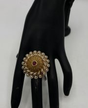 Magenta Pink Stone With Gold Plated Ring