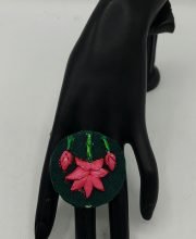 Multicolored Lotus Motif Hand Painted Clay Ring