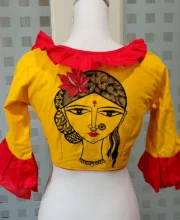 Yellow & Red Color Rubia Hand-Painted Blouse