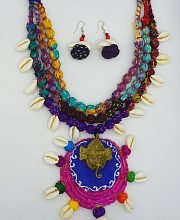 Multi Layer Fabric Dokra Necklace Set