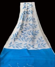 White & Blue Color Resham Jamdani Saree