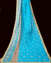 Azure Blue Color Net Saree