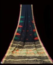 Denim Blue Color Handloom Cotton Silk Saree