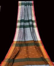 Steel Gray & Pecan Brown Color Handloom Cotton Saree