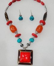 Multicolor Wonderful Classy Stone Beads Necklace Set With Square Pendant
